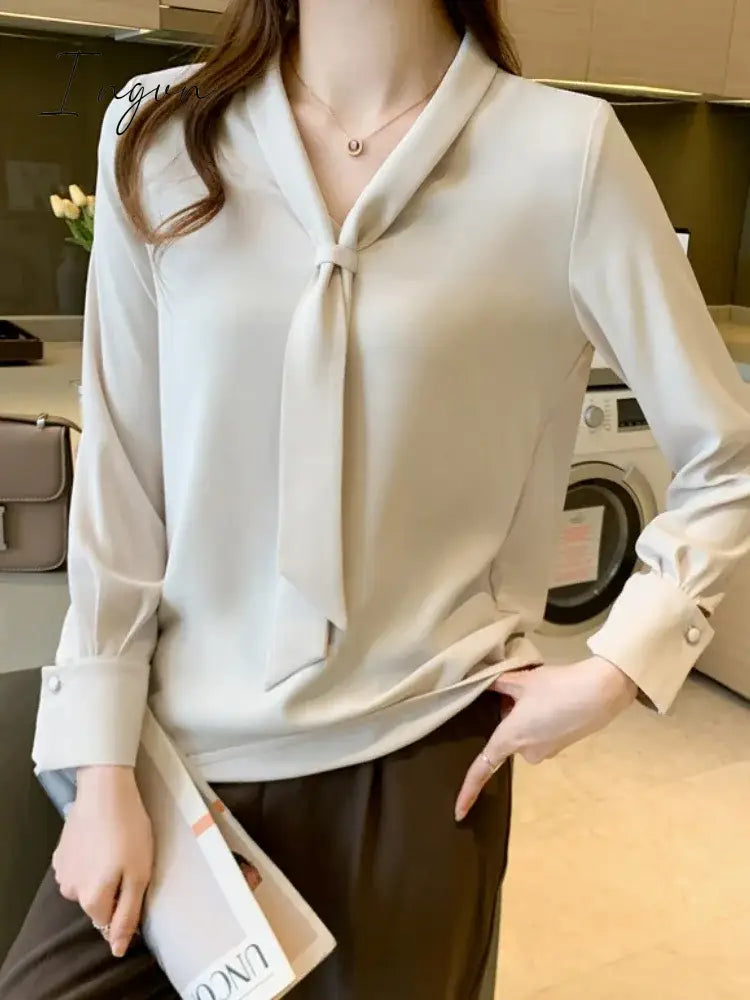 Spring Fashion New Elegant Bow Women Shirt Vintage White Lady Long Sleeves Blouses Female Casual Streetwear Tops Clothes