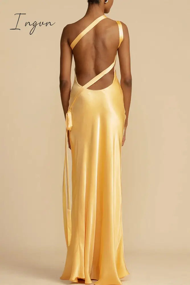 Ingvn - Elegant Formal Solid Backless Oblique Collar Evening Dress Dresses