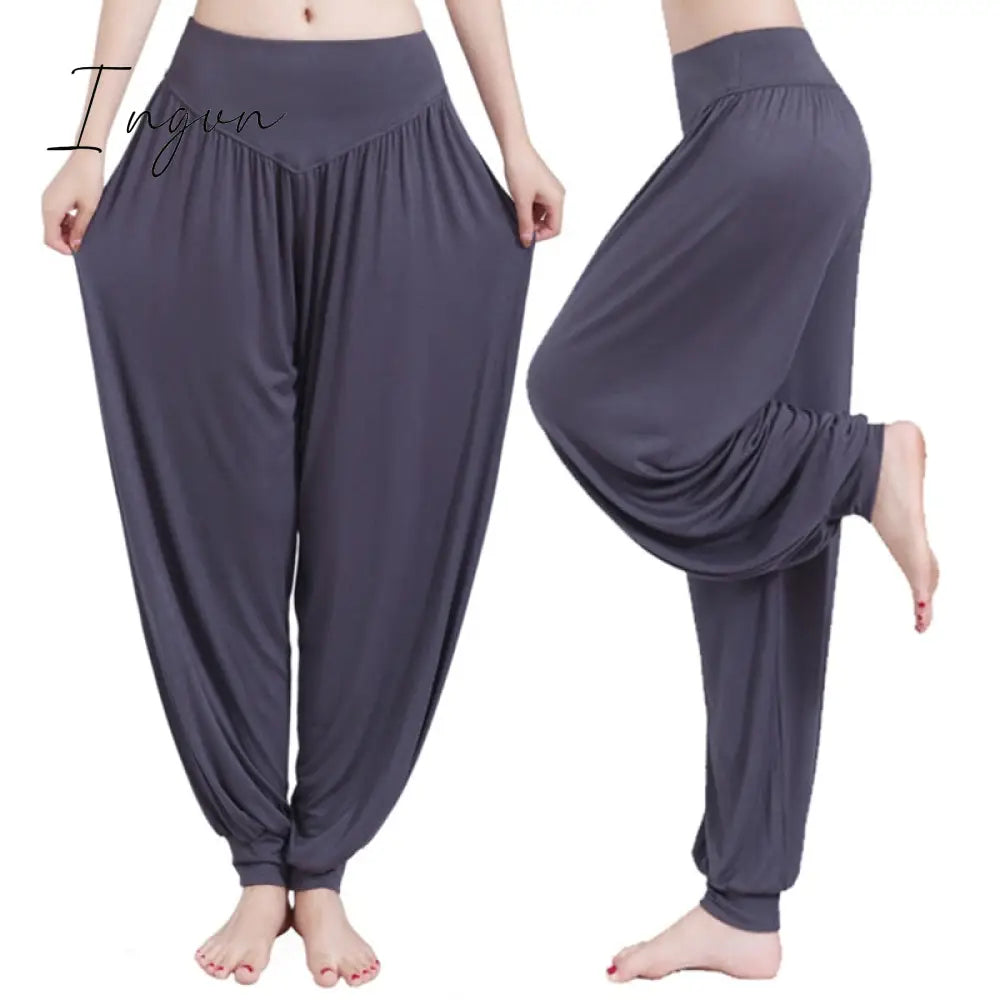 Ingvn - Women Harem Pants Casual Loose Cotton Solid Elastic Waist Wide Leg Pants Plus Size Loose Long Bloomers Trousers 15 Colors