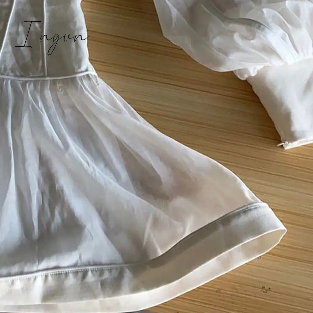 Ingvn - High-end Custom Fashion runway Dresses Stereoscopic cut slender button with bubble sleeves ladies dress