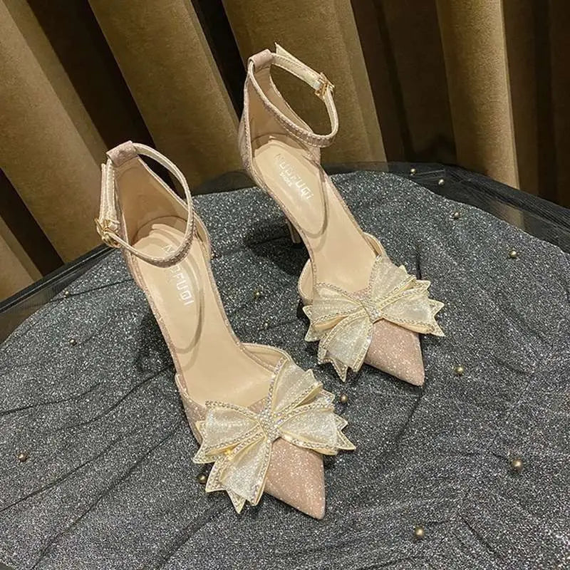 Ingvn  Women's Shoes Super-high Heel Sandals for Woman Stiletto Footwear Bow Summer  Party and Weddings Silver Thin Heels on Offer