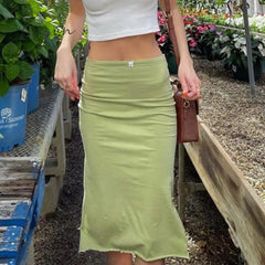 Ingvn - Bow High Waist Midi Skirts Outfits Streetwear Sexy Bodycon Slit Green Summer Skirts Women Party Holiday Clothing