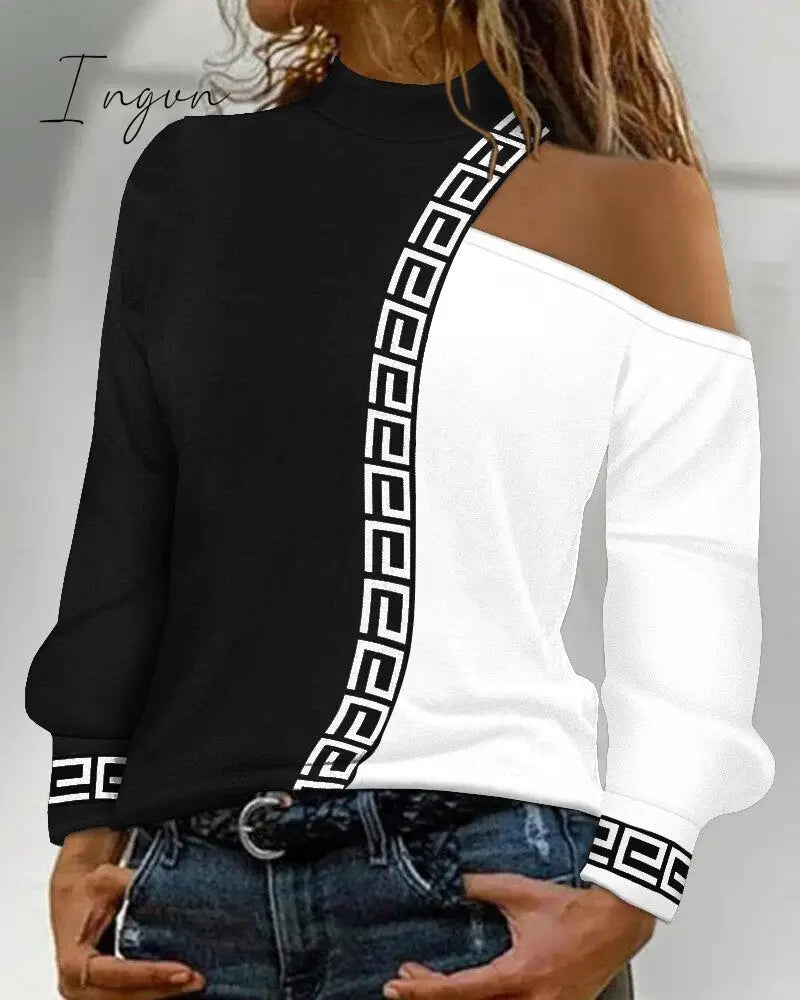 Ingvn - Casual Mesh Sleeve Blouses Fashion Spring Female T-shirts Woman Clothes Dew Shoulder Top