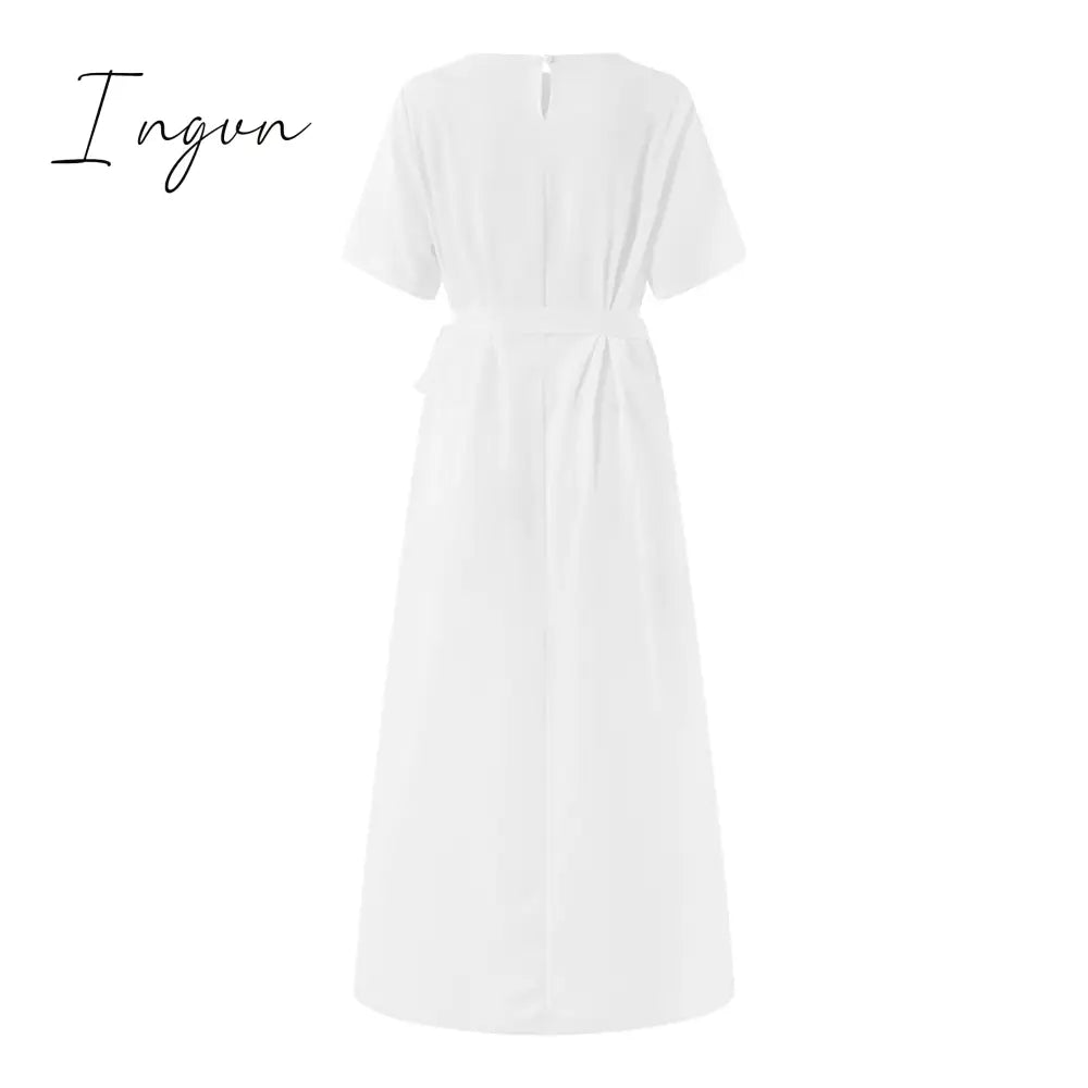 Ingvn - Sexy Sleeveless Summer Dress Sexy Ruffle Maxi Long Dress With Belt Women Bohemian Sundress Party Vestido Autumn Robe