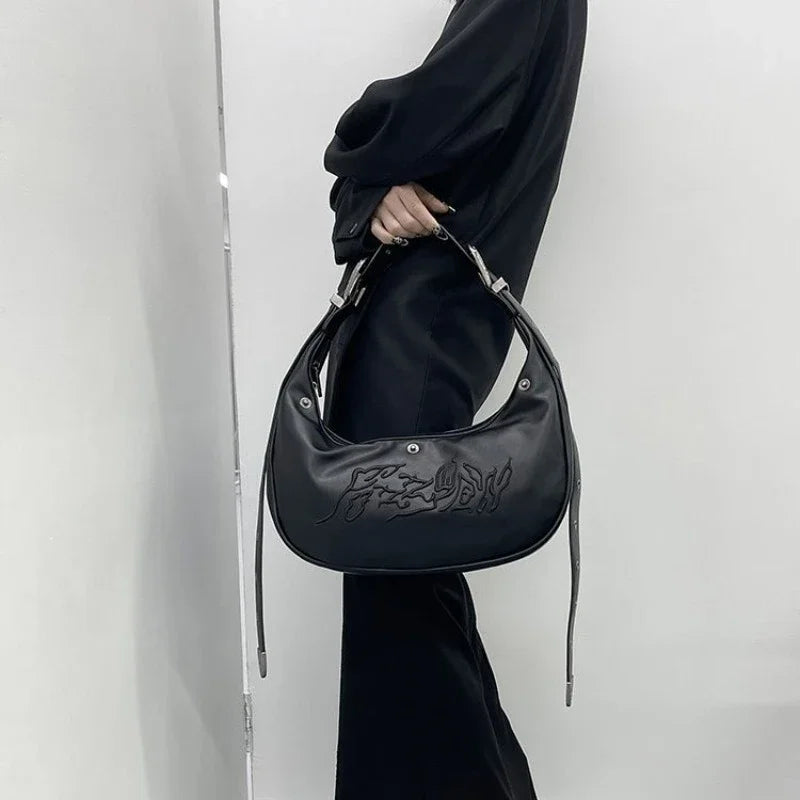 INGVN  Personality Embroidery Punk Purses and Handbags Streetwear Shoulder Crossbody Bag Y2k All Match Vintage Top-Handle Bags Women