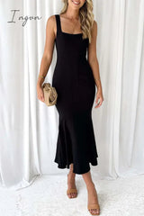 Ingvn - Celebrities Elegant Solid Patchwork U Neck Trumpet Mermaid Dresses