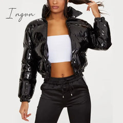 Ingvn - Bubble Coat Women's 5 Colors Fashion Long Sleeve Solid Zipper Cropped Puffer Jacket Thick Lady Winter Casual Warm Outfits S-2XL