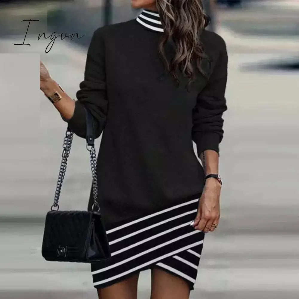 Ingvn - Fall Ladies Dress Fashion Print Sexy One-shoulder Irregular Dress Casual Commuter Temperament Elegant Ladies Dress