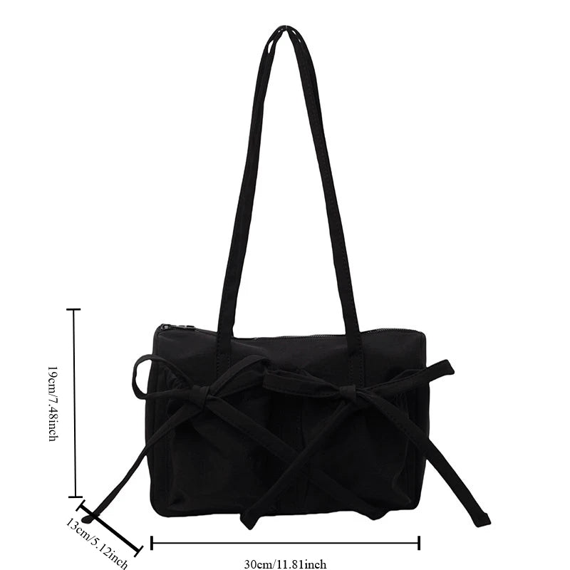 Ingvn  Japanese Ins Style Shoulder Bag For Commuter Lightful Zipper Nylon Tote Bag Female Casual Large Capacity Bow Bag