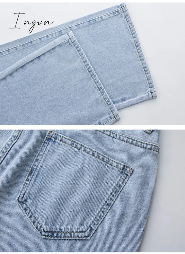 Ingvn - Low Rise Jeans Women Baggy Jeans New Fashion Straight Leg Pants Y2k Denim Trousers Blue Vintage Mom Loose Low Waist Jeans