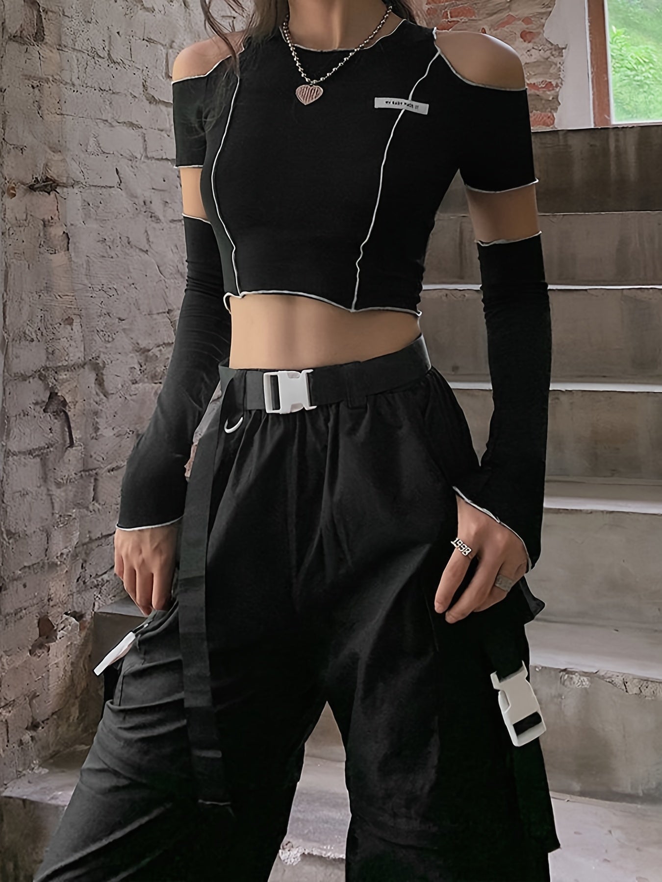 Short Sleeve Off Shoulder Crew Neck Slim Fit T-Shirt - Soft Medium Stretch Polyester Fabric, Loose Fit, No Printing, Solid Color, Pullover Style - Perfect for Young Womens Casual Summer Fashion