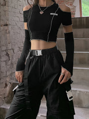 Short Sleeve Off Shoulder Crew Neck Slim Fit T-Shirt - Soft Medium Stretch Polyester Fabric, Loose Fit, No Printing, Solid Color, Pullover Style - Perfect for Young Womens Casual Summer Fashion