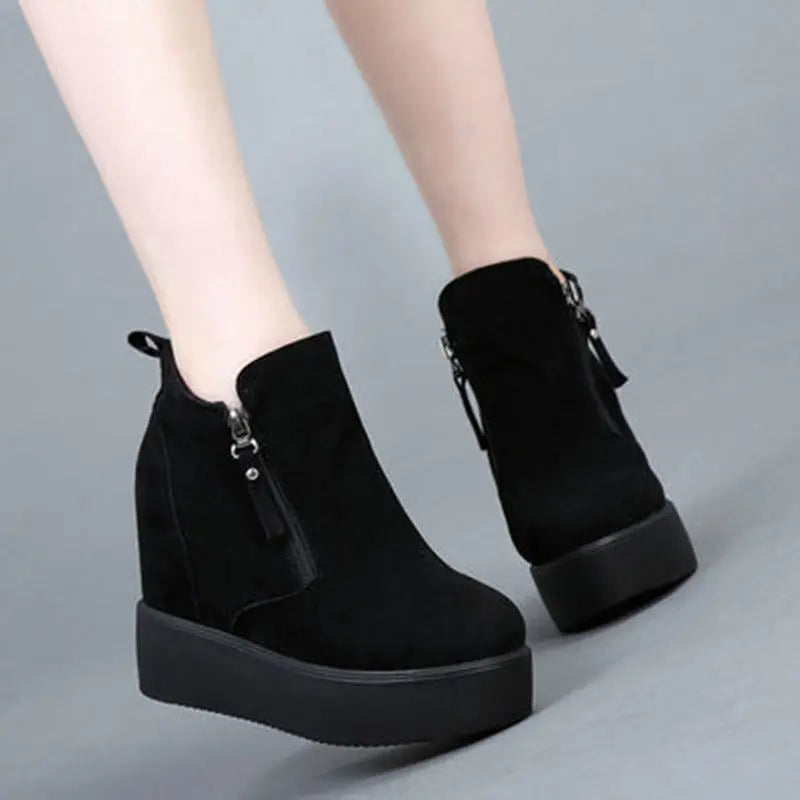 Winter Autumn Wedges Short Boots Women High Heel Snow Boots Short Plush Fur Ankle Boots Increased Internal Female Platform Shoes