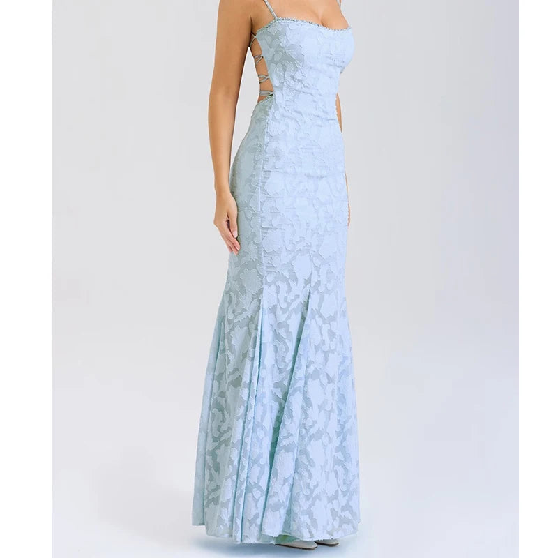 Sexy Backless Bandage Long Fishtail Dress For Women Elegant Wedding Guests Party Evening Gowns Dresses Maxi Robe Yellow
