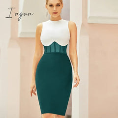 Ingvn - New Summer Tank Bodycon Club Bandage Dress Women Sexy Sleeveless Black Lace Midi Celebrity Evening Runway Party Dress