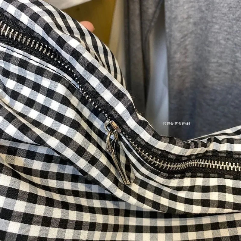 Ingvn  Oversized Checkered Canvas Bag Shoulder Bags for Women Canvas Large Capacity Shopping Totes 2024 New Luxury Handbags