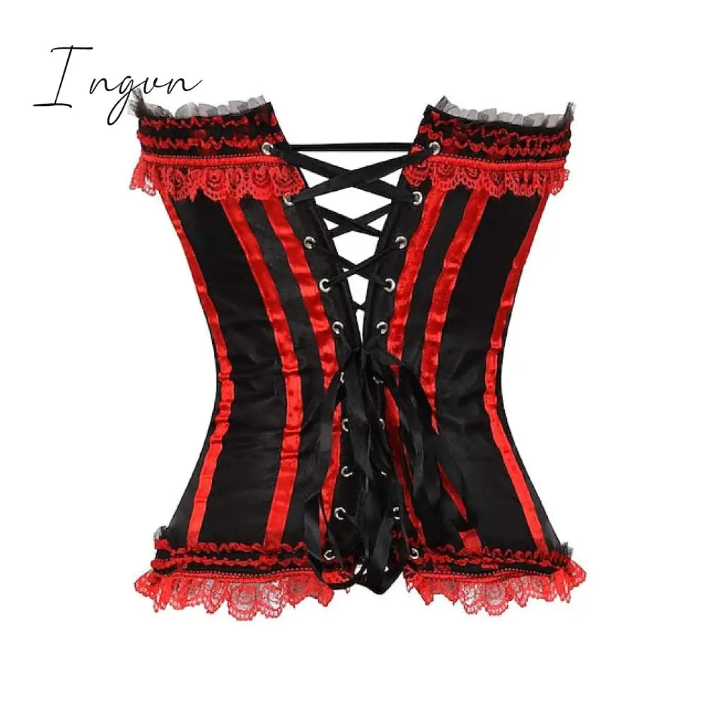 Ingvn - Women's Plus Size Corsets Halloween Country Bavarian Overbust Corset Corset Dresses Classic Retro Tummy Control Lace Stripe Waves Lace Up Nylon Polyester / Cotton Christmas Wedding Party / Bow