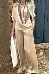 Ingvn - Casual Simplicity Solid Pocket V Neck Short Sleeve Two Pieces(3 Colors)