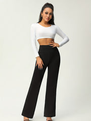 Women's Solid Flare Leg Pants, High Waist Stretchy Pants, Casual Every Day Pants, Women's Clothing