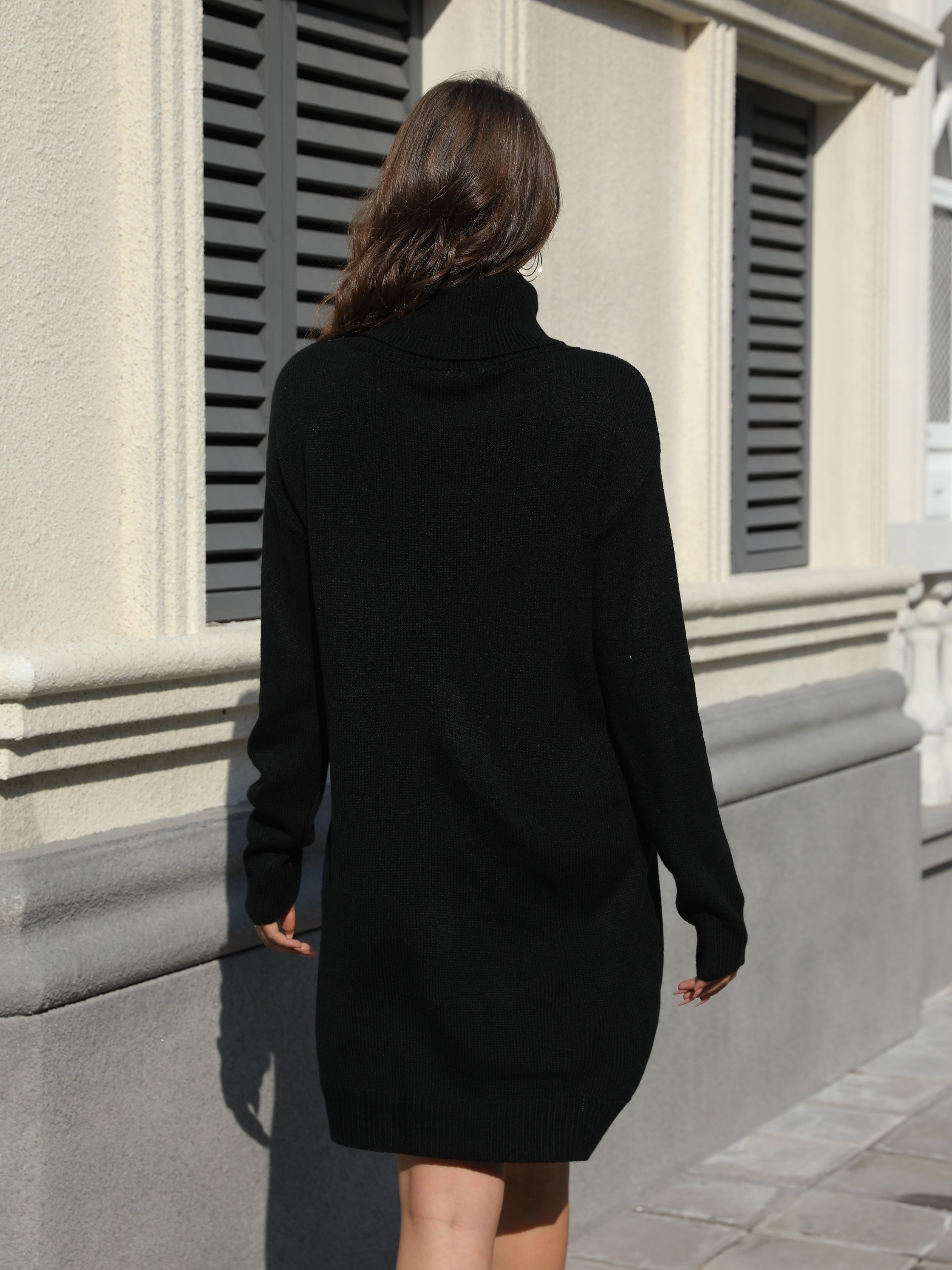 Cozy Solid Color Turtleneck Knit Dress - Versatile Casual Style - Long Sleeve, Soft Fabric, Figure-Hugging - Womens Winter Wardrobe Essential
