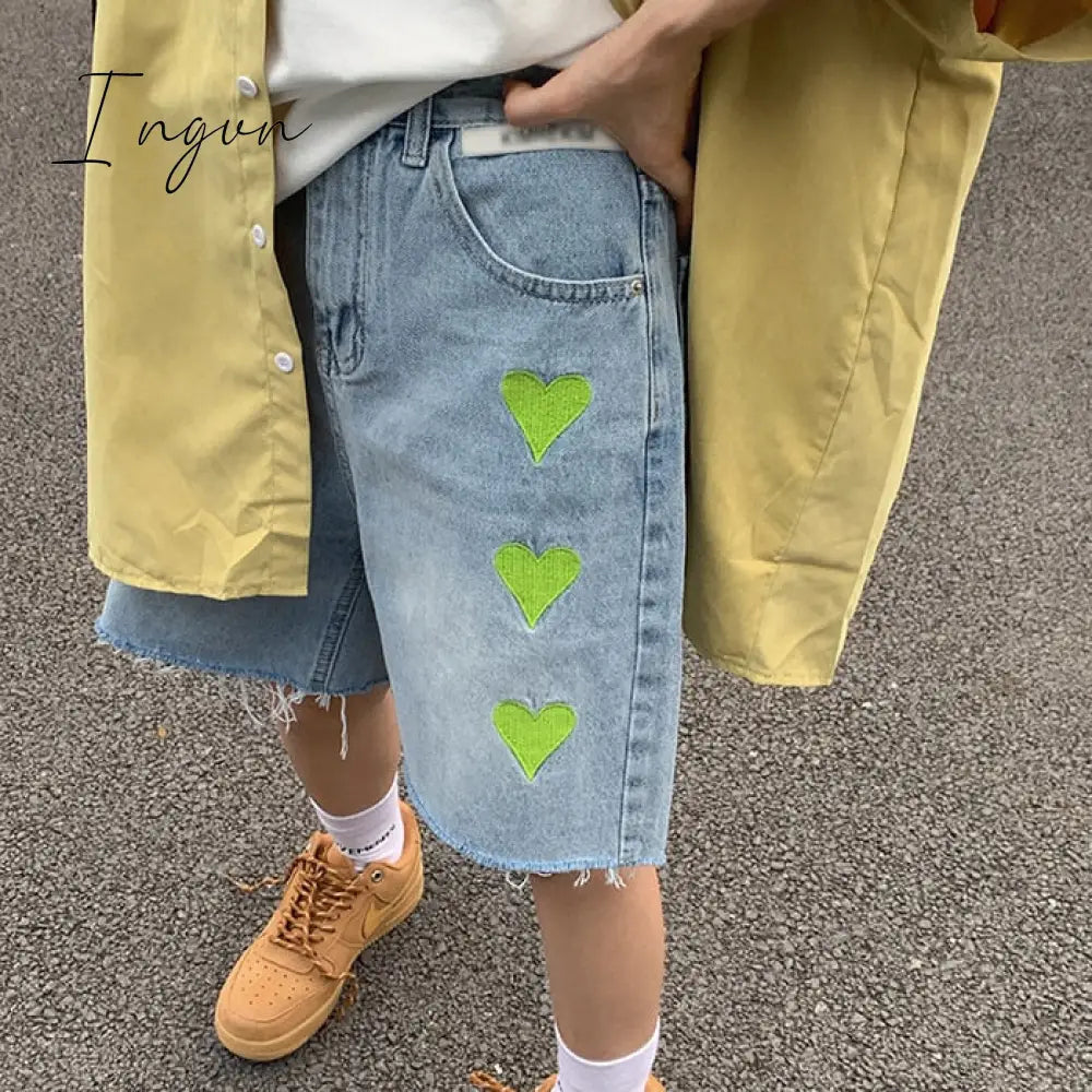 Ingvn - Women's Short Summer High Waist Jeans Baggy Straight Five Points Trousers Streetwear Vintage Mom Denim Wide Leg Short Pants