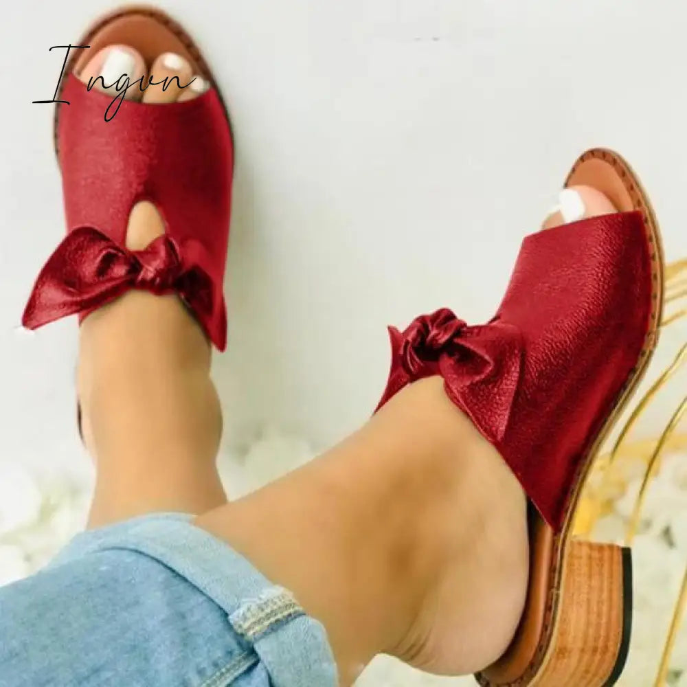 Ingvn - Women Fashion Low Heel Bow Slippers