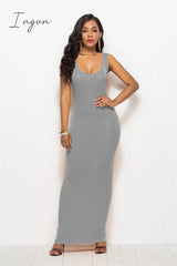 Ingvn - High Stretch Tank Robe Spring Summer Thin Long Dress Vestidos Elegant Women Sexy Dress O-neck Sleeveless Slim Maxi Dress