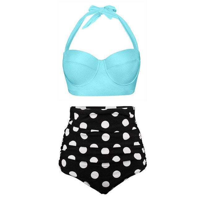 Women Swimsuits Vintage Bandeau Push Up Polka Dot Plus Size Bathing Suits High Waisted Bikini