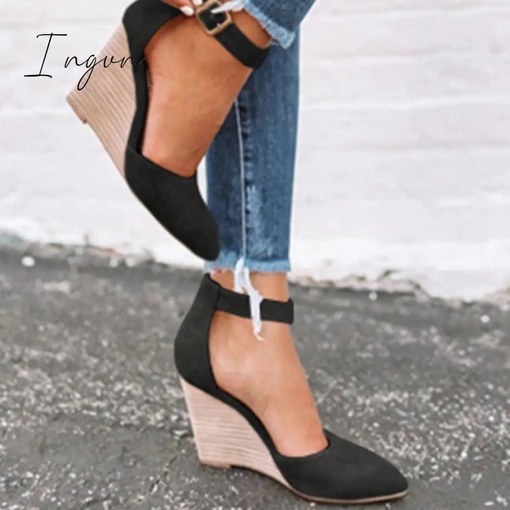 Ingvn - Classic Ankle Strap Wedge Shoes