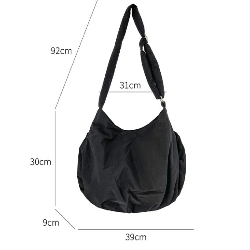Ingvn  New Folded Nylon Crossbody Bag Fashionable Korean Edition Casual Style Shoulder Bag Shrink Large Capacity Commuter Folded Bag