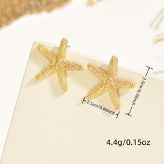 1 Pair of Cute Starfish Stud Earrings for Women, Made of Zinc Alloy Iron Post, No Plating, Versatile Daily Wear and Music Festival Accessories