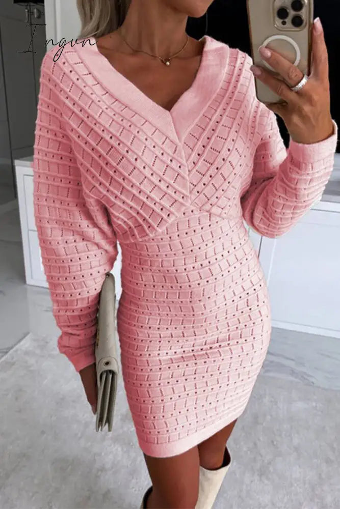 Ingvn - Celebrities Elegant Solid Hollowed Out V Neck Wrapped Skirt Dresses