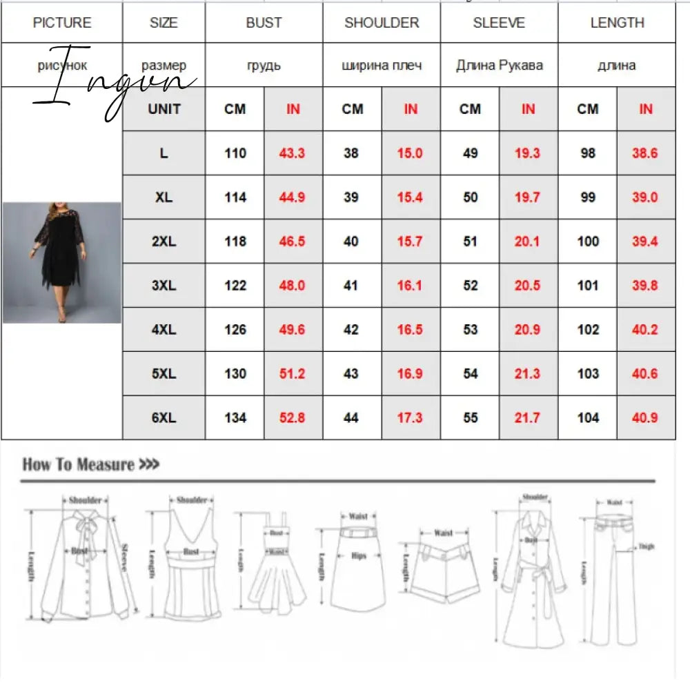Ingvn - Plus Size Dresses 4XL 5XL 6XL Lace Mesh Sexy Elegant Midi Party Dress Red Black Green Purple Loose Hellow Women's Clothing