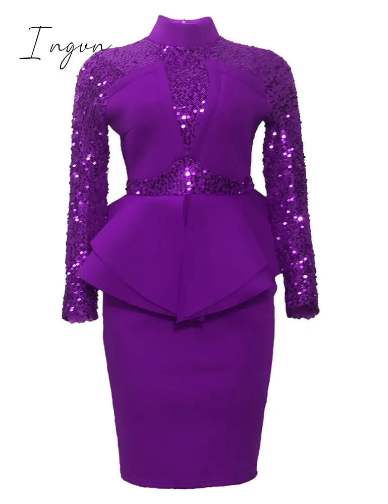Ingvn - New arrival spring sexy lady 3 colors mid dress zipper fly ruffles bud dress full sleeve slivers office lady new dress