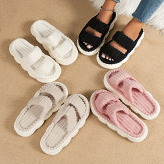 Ultimate Comfort Womens Plush Slippers - Luxurious Platform, Two-Band Open Toe Design, Cloud Soft Sole, Ultra-Fuzzy - Perfect Indoor Sanctuary Slippers for Home