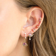 INGVN  New Ins Asymmetric Moon Heart Earring For Women Cute Gold-plated Pink Zircon Heart Stud Earrings Fashion Aesthetic Jewelry Gift