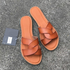 Summer Women Sandals Shoes Summer Style Fashion PU Leather Interlocking Surface Female Slippers Solid High Quality Woman Slides