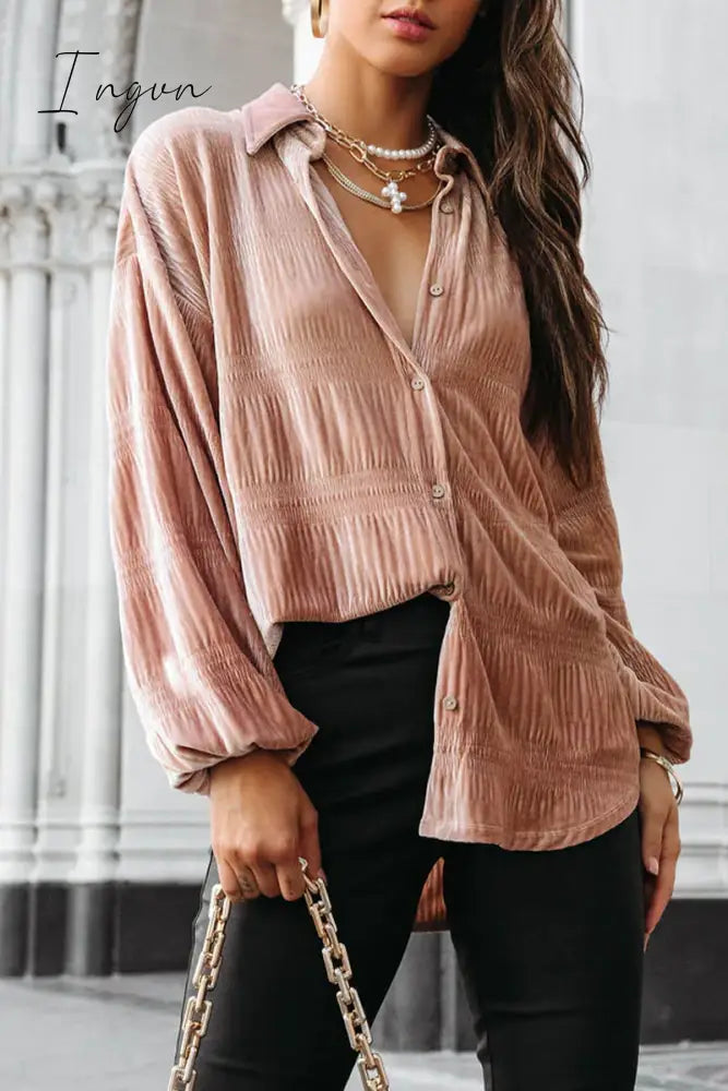 Ingvn - Elegant Solid Fold Turndown Collar Tops