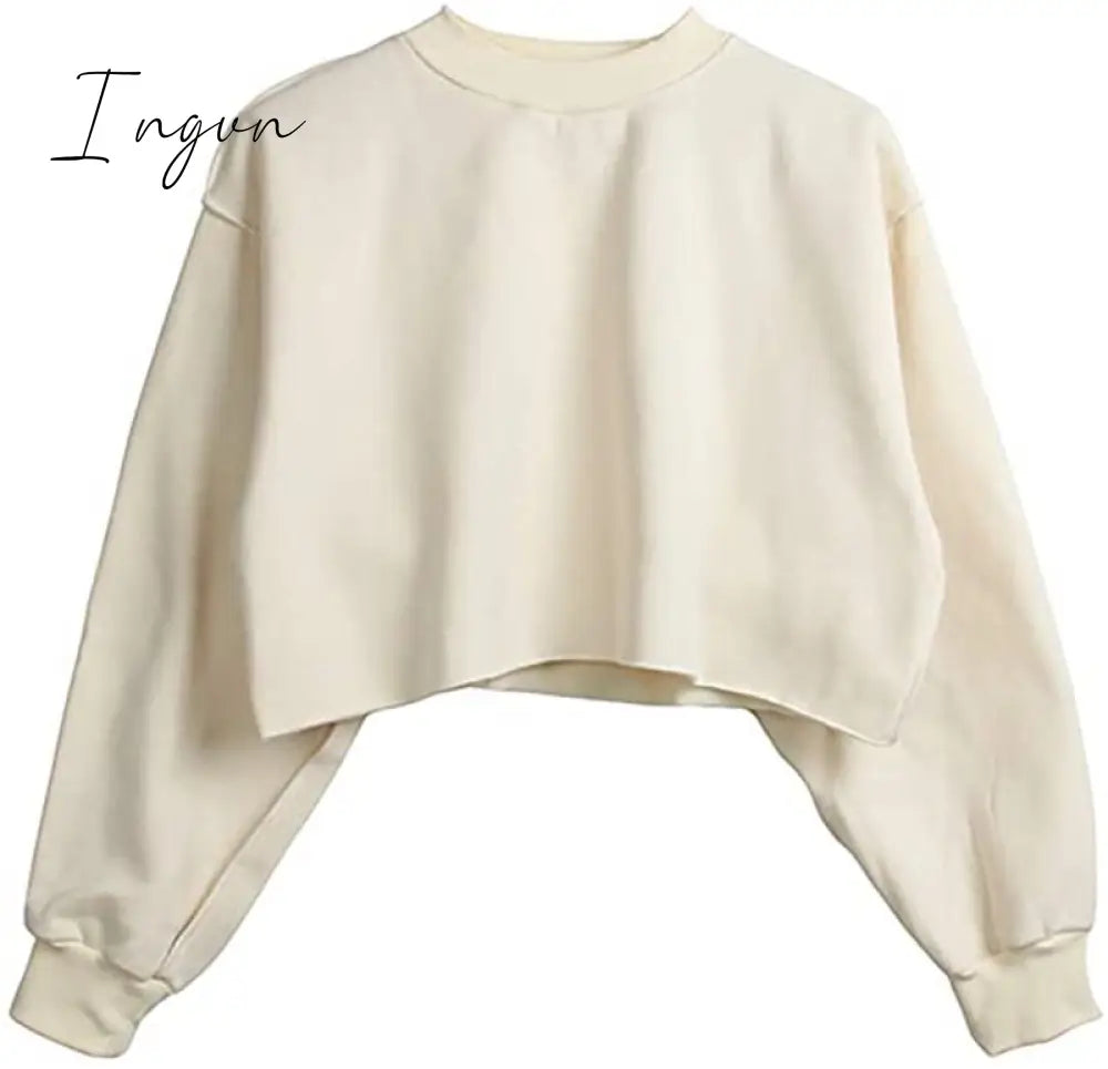 Ingvn - Thick Cotton Oversized Women Sweatshirt Hoodies Casual Loose Long Sleeve Harajuku Streetwear Crop Pullover Plus Size Ropa Mujer