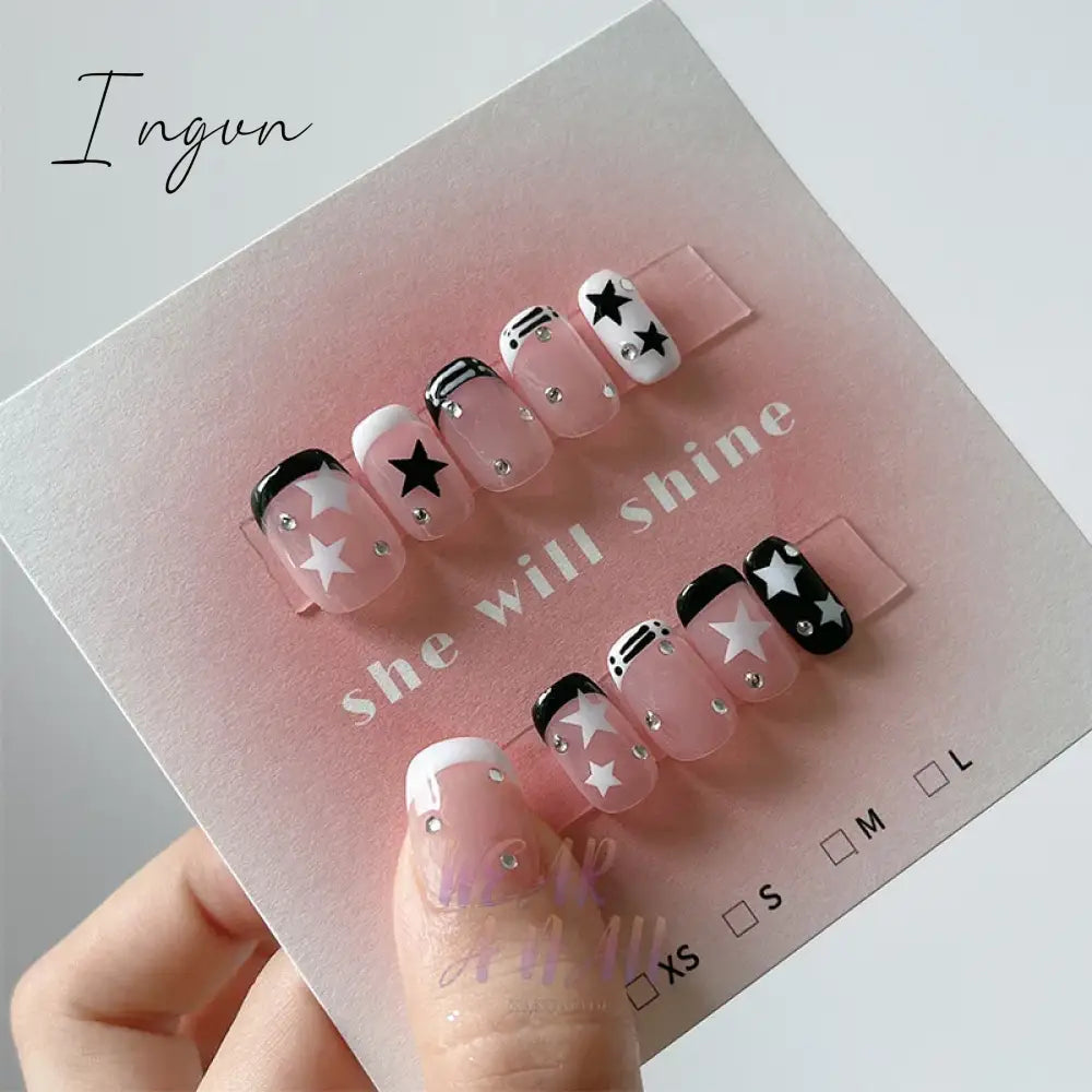 10PCS Wearable Handmade Press On Nails Blue y2k Designed Fake Nail Reusable Artificial Manicuree Art Nail Tips For Girls