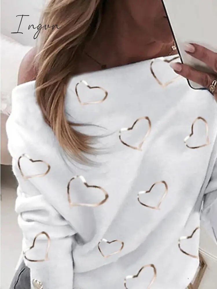 Ingvn - Women's Sweatshirt Pullover Basic White Beige Graphic Street V Neck Long Sleeve Top Micro-elastic Spring &  Fall