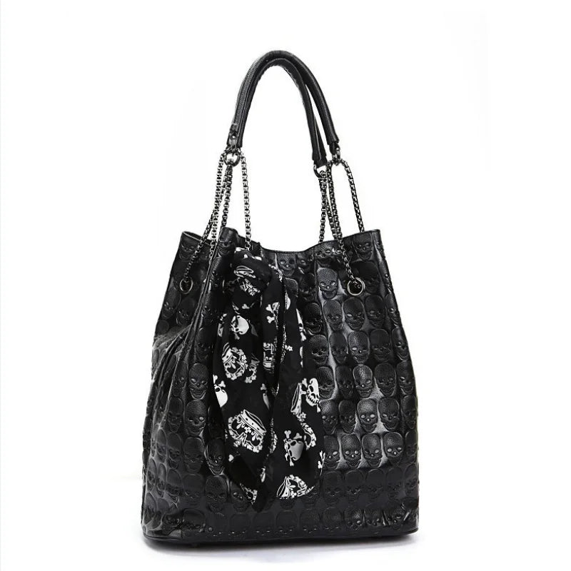 INGVN  Japanese Sweet Ribbon Kawaii Trendy Shoulder Bags Personality Skull Y2k Aesthetic Tote  Streetwear  Women's Handbags