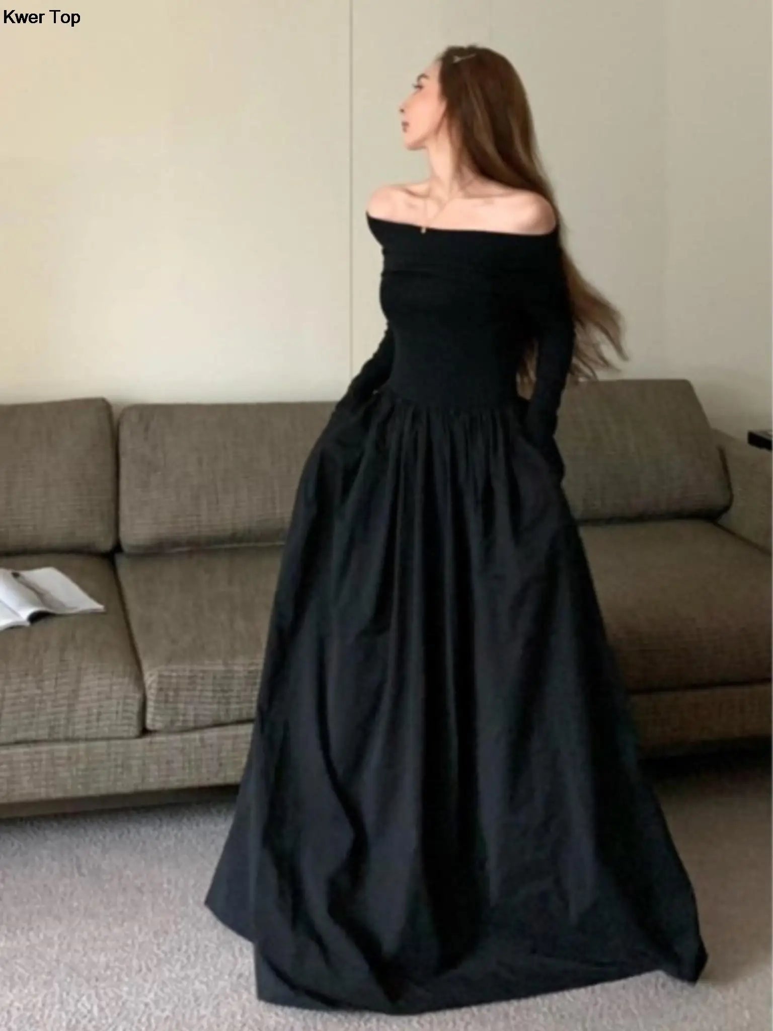 Y2k Fashion Evening Party Maxi White Dress Women Korean Off Shoulder Long Sleeve Birthday Robe Autumn Streetwear Corset Clothes