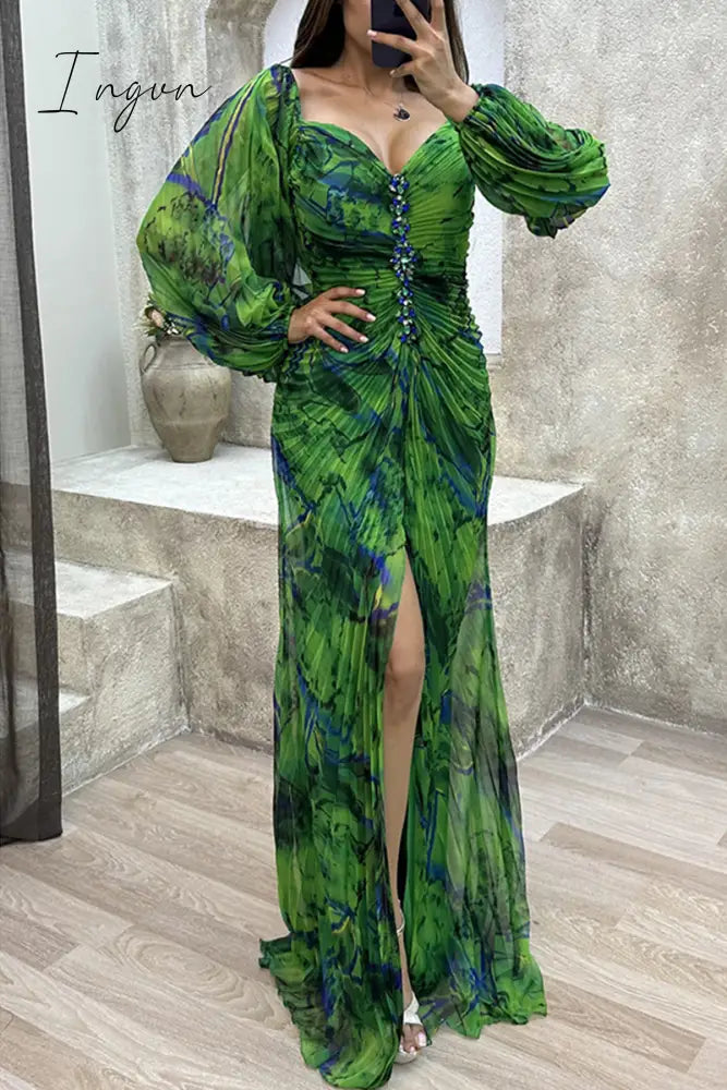 Ingvn - Elegant Formal Gradual Change Fold V Neck Evening Dress Dresses