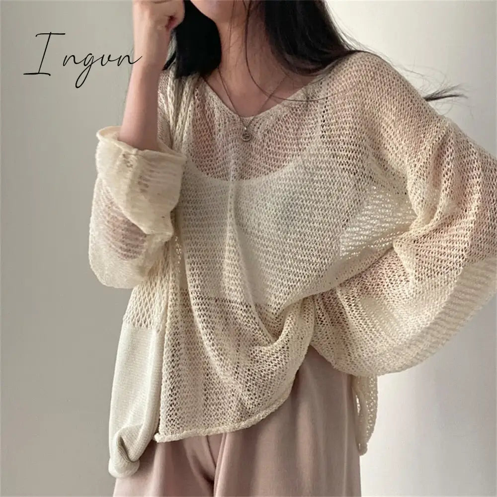 Ingvn - Lazy Style Full Sleeves Jumpers Tops Hollow Out Sexy Women Fashion Casual Streetwear Chic Femme Sweaters Pullovers