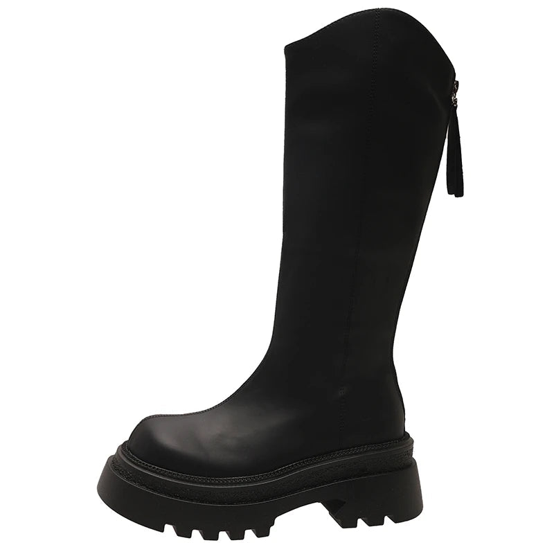 Ingvn  Vintage Platform Women Knee High Boots Fashion Back Zippers Shoes Autumn Winter Thick Heel Ladies Knight Long Booties
