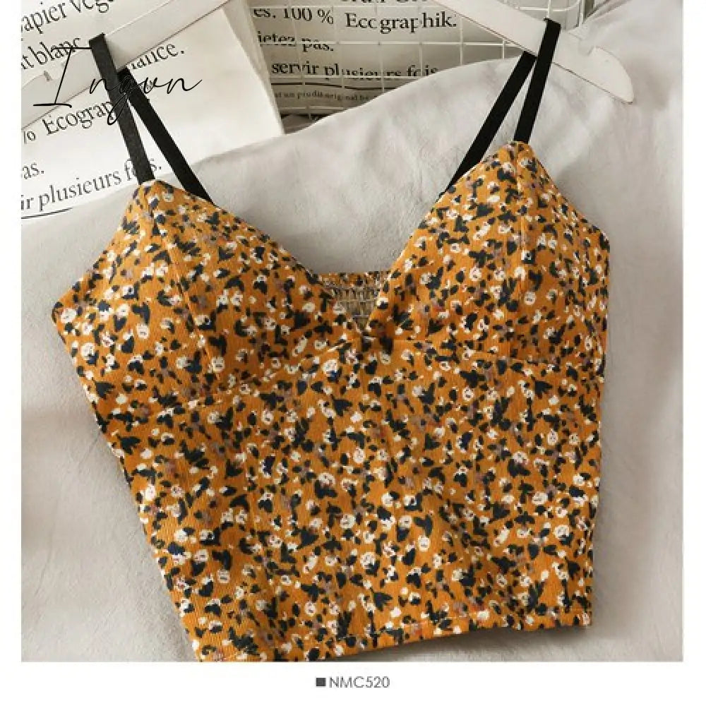 Ingvn - Backless V-Neck Floral Printed Tank Crop Tops