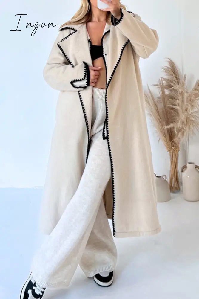 Ingvn - Elegant Solid Embroidered Turndown Collar Outerwear