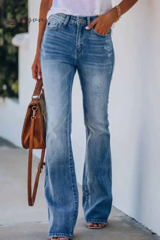 Ingvn -  Women Jeans Mid Rise Fitted Denim Pants