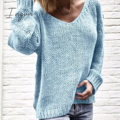 Ingvn - 2023 Casual Women Loose Solid Color Knitted Sweater V Neck Long Sleeve Top Women Clothing Pull Femme